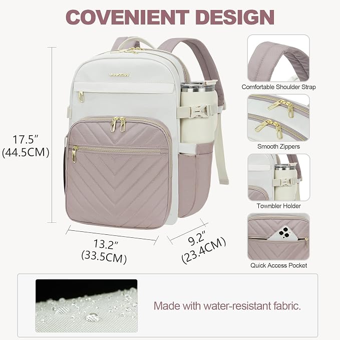 VANKEAN 17.3 Inch Laptop Backpack for Women Large Capacity | Waterproof Backpacks Stylish Travel Bags Casual Daypacks for College, Business
