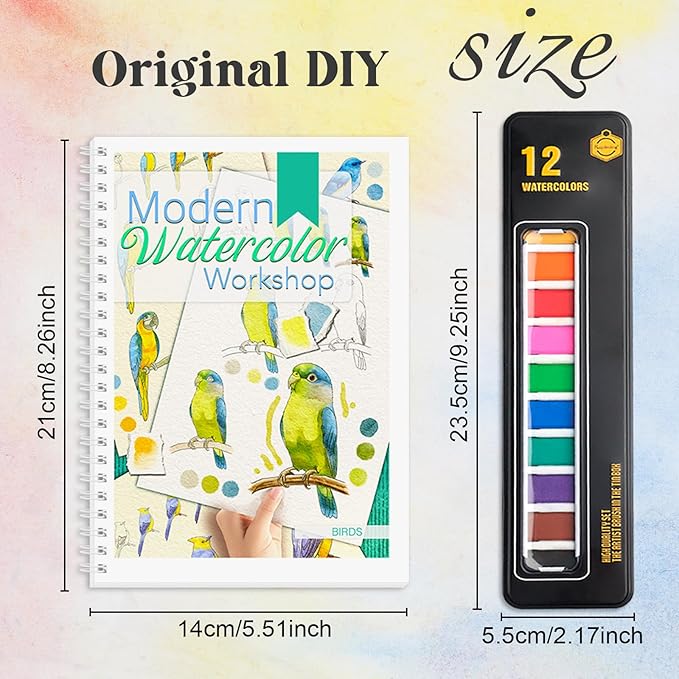 2Pcs Watercolor Workbook Beginner-Friendly Watercolor Workbook with Step by Step for Adults for Adults with 12 Colors Paint, Watercolor Paper, Beginner Watercolor Painting Kit Valentine's Day Gift