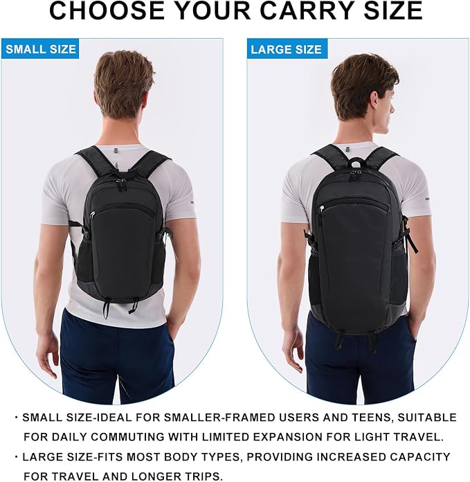 Lightweight Hiking Backpack 30L Packable Foldable Daypack Collapsible Travel Bag Water-Resistant for Women Men (Black)