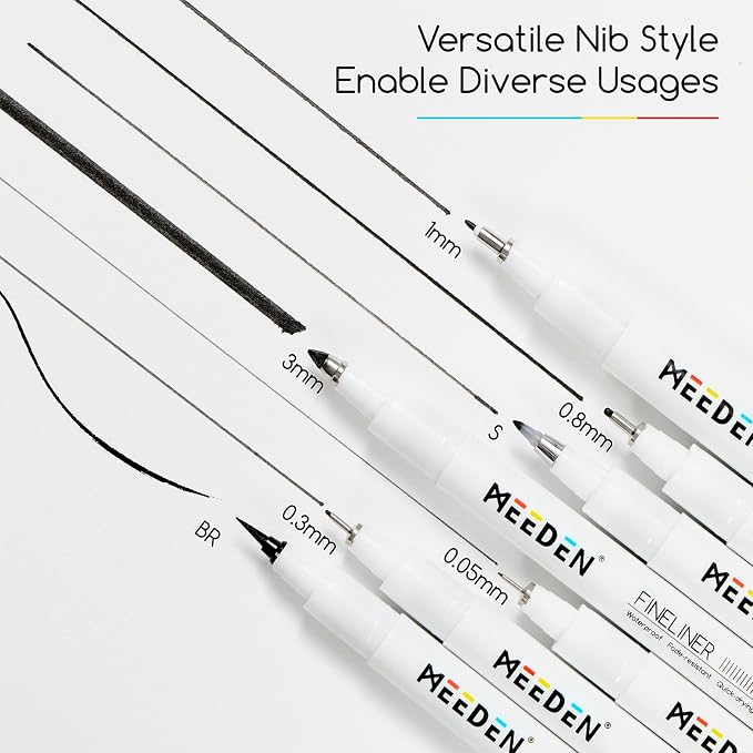 MEEDEN Micro Fineliner Drawing Pens: 2mm Chisel Nib, 6 Pack, Black Ink