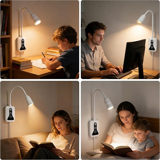 Wall Mounted Reading Light with Wave Sensor/Touch Switch, 5 Color & 5 Level Dimmable Touch Bed Lights for Reading with USB C Output, Eye-Care Reading Light for Bed,Heaboard, Dorm, Bedroom(White)