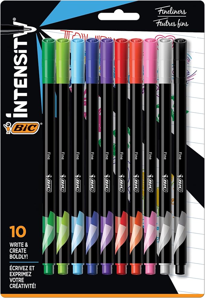 BIC Intensity Fineliner Marker Pen Set, Fine Point Pens (0.4 mm), Assorted Colors, 10-Count Pack, Markers for School