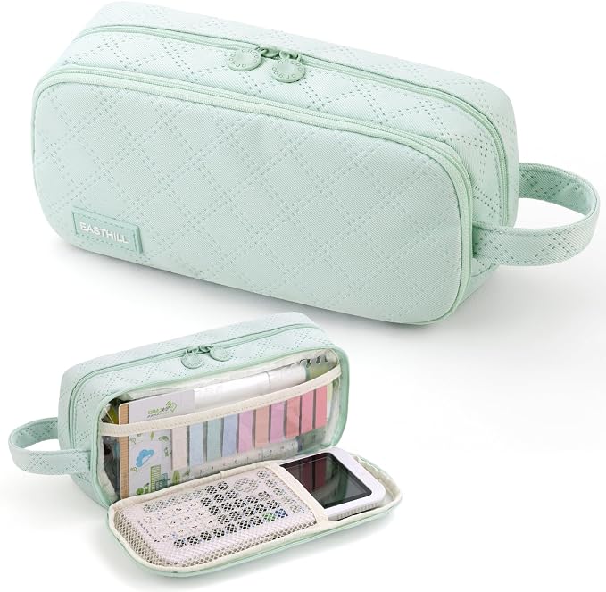 EASTHILL Large Capacity Pencil Case Cute Pencil Pouch with Handle Stationery Pen Bag for Teen Girls-Green