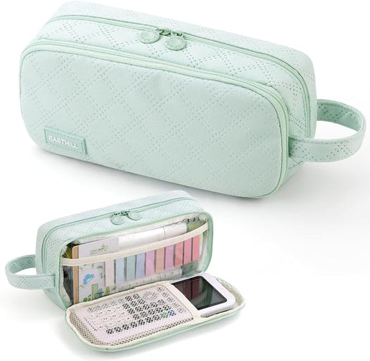EASTHILL Large Capacity Pencil Case Cute Pencil Pouch with Handle Stationery Pen Bag for Teen Girls-Green