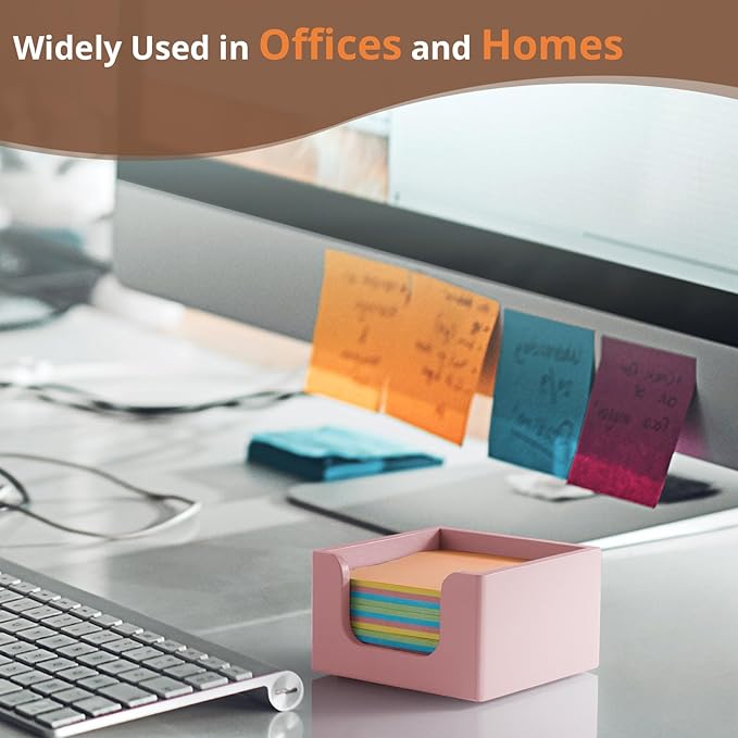Sticky Note Holder, Wooden Note Dispenser for Office Desk Accessories, Self Stick Note Pad Holder, Memo Pad Holder Dispenser Organizer for School Office Desk Supplies, Pink