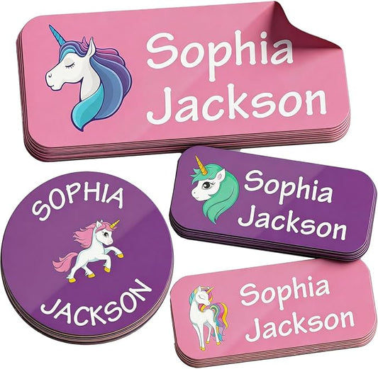 Waterproof Custom Name Stickers (135 Labels) - Personalized Daycare Labels for Clothing, Water Bottles, Lunch Boxes & School Supplies - Ideal for Camp & Daycare - No-Iron (Unicorns)