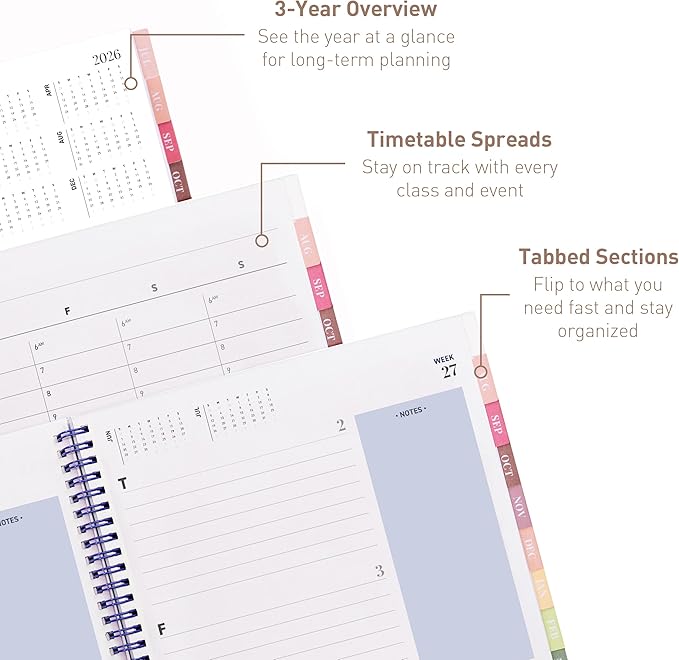 Rileys Academic Planner 2026-2027, Daily, Weekly & Monthly Planner, July 2026 - June 2027, Student Notes Pages, Twin-Wire Binding, Weekly Agenda for School & Work (8.5 x 11-Inches, Geographic, Blue)