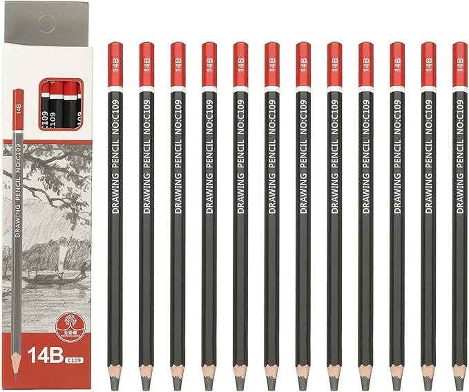 PATIKIL 24Pcs 14B Drawing Pencils for Sketching, Hexagonal Pre-sharpened Sketch Pencils for Drawing Writing Art Sketching Artists Beginners, Red/Black