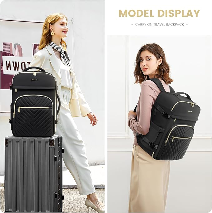 LOVEVOOK Large Travel Backpack for Women, 50L Carry on Backpack for Airplanes, TSA Personal Item Travel Bag for Women fits 18" Laptop, Waterproof Carry on Bags with 4 Packing Cubes