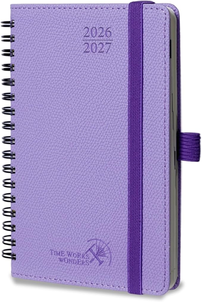 POPRUN 2026-2027 Academic Small Weekly Planner, 4" x 6.25" Pocket Calendar for purse, Horizontal Daily Calendar from July 2026 to June 2027, Softcover Appionment Book with Monthly Tabs, Spiral Bound, Inner-Pocket - Lavender