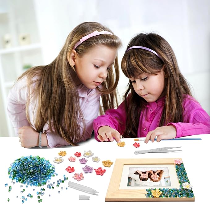 DIY Mosaic Picture Frame Craft Kit for Kids - Creative Arts & Crafts Glass Pebbles Activity for Girls & Boys, Decorate Your Own Photo Frame, Perfect Birthday & Christmas Gift for Kids Ages 6-12