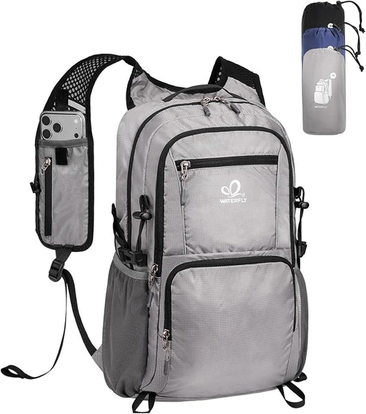 WATERFLY Packable Hiking Backpack, 20L Small Lightweight Foldable Daypack | Phone Pocket, Only 3 Steps Foldable, Breathable Shoulder Strap, Comfortable Folding Bag Pack for Women Men Travel Outdoor