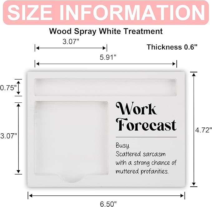 Funny Work Forecast Desk Note Holder for Coworkers Men Women, Office Organizer with Sarcastic Quote, White Wood Sticky Note Tray, Gag Gift for Boss, Employee, Admin, Colleague - FTB316