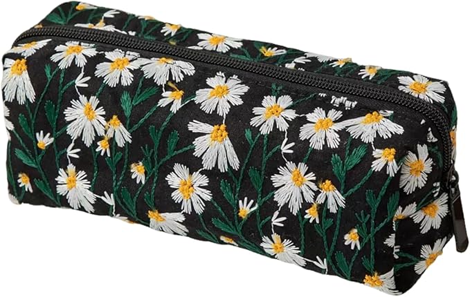 Carry bloom Pencil Pouch Cute Pencil Case for Girls Aesthetic Pencil Bag with Zipper Pen Cases School Supplies Makeup Bag (5 floral daisy)