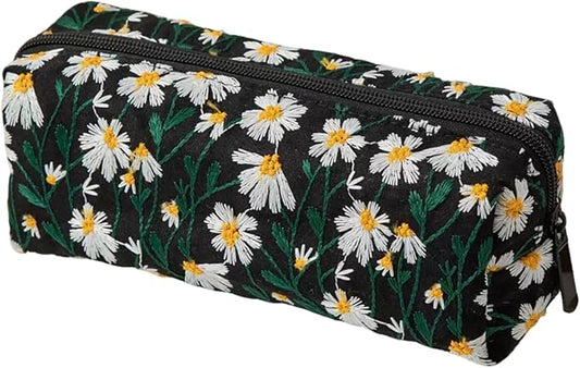 Carry bloom Pencil Pouch Cute Pencil Case for Girls Aesthetic Pencil Bag with Zipper Pen Cases School Supplies Makeup Bag (5 floral daisy)