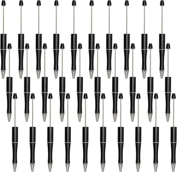 jiebor 30Pcs Black Beadable Pens Plastic Bead Ballpoint DIY Cute Cool Pens Black Ink for Women Men Bridal Graduation Gift Office Supplies
