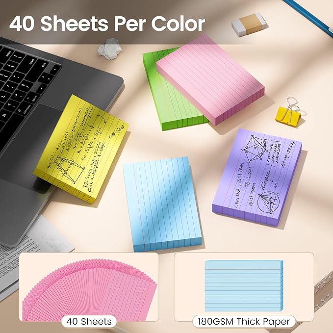 Index Cards 4x6, 200 Sheets, Ruled Color Flash Cards for Effective Studying and Note-Taking, Premium Note Cards, Essential School Supplies for College & Office, Home Organization & Study Supplies