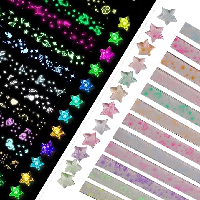 Star origami, colorful decorative paper strips, origami paper strips, DIY origami star paper strips (12 color glowing star origami/210 sheets)
