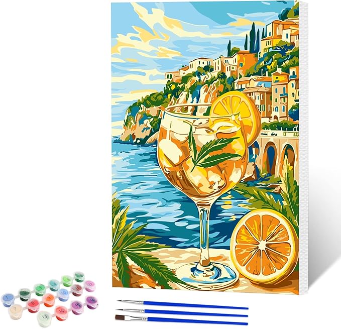 NAIMOER Seaside Landscape Juice Paint by Numbers Kits for Adults Beginner with Wooden Framed, Color by Numbers on Canvas Painting Kits for Adults, Easy Paint DIY Acrylic for Home Wall Decor 8X12 Inch