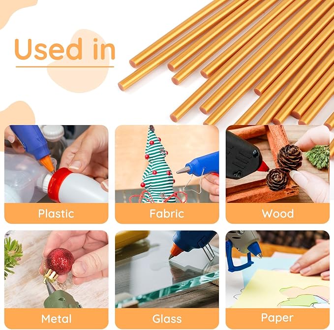 72pcs Metallic Gold Hot Glue Sticks, 0.27"x8" Mini Glue Sticks Colored for Wedding Cards, Crafting, Sealing Wax Stamp, Decoration, Art, DIY, Car Dent Repair