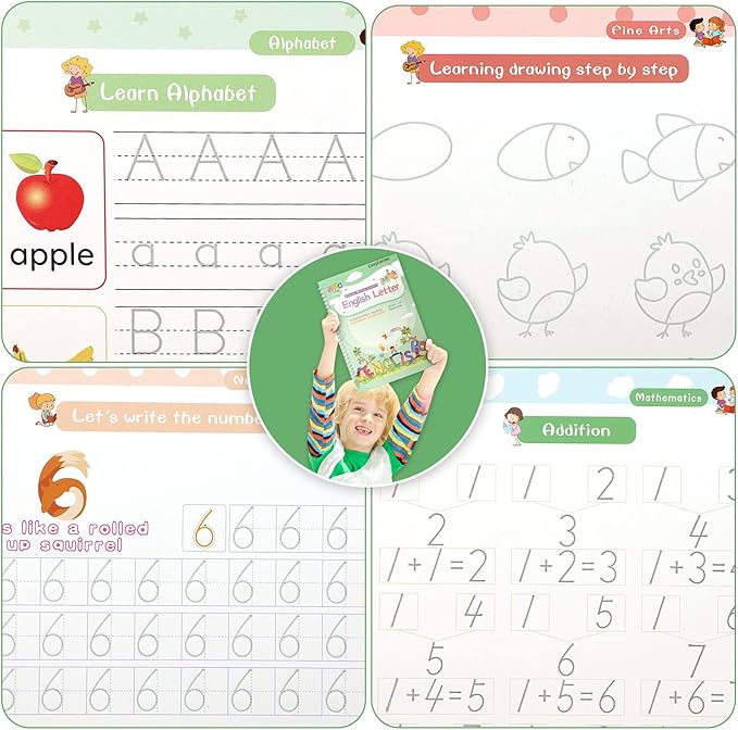 ASIGN Reusable Magic Handwriting Workbooks for Kids - 3D Grooved Tracing Copybook with Auto-Fading Ink & Grip Aid to Correct Pen Posture (6-Book Set, Preschool & Kindergarten Prep)