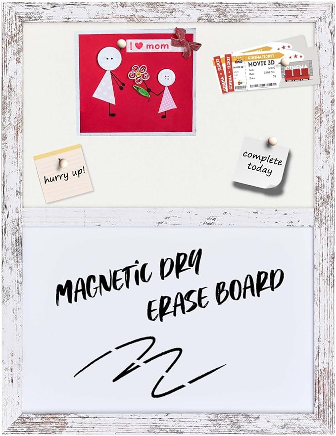 Bulletin Board Whiteboard Beige Felt Board Combo for Office School Kitchen Bedroom, White Wood Frame,13"*17",Whiteboard+WH-3343WH