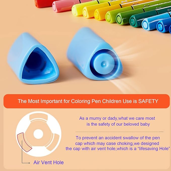 Marte Vanci Triangle Shape Washable Coloring Pens Felt Tip for Kids Coloring Book Doodling Graffiti Easy to Clean Bright Color Pen With Carrying Case,Can Write 450M Per Pen (48 Colors)