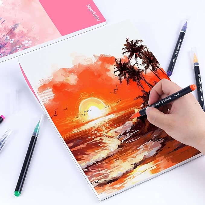 Watercolor Paper Pad 9x12, 140lb/300gsm Cold Press Drawing Paper, 20 Sheets Acid-Free Artist Sketchbook for Wet Media, Gouache & Acrylic, Double Sided Painting Paper (Pink Cover)