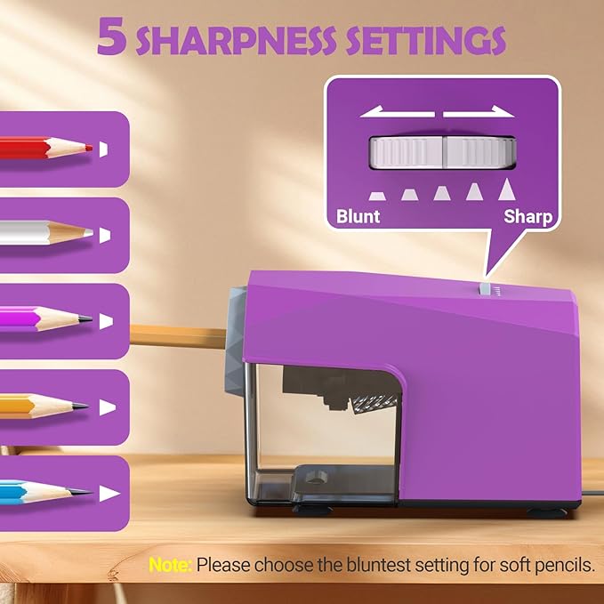 AFMAT Electric Pencil Sharpener, Fast & Hands-Free, 10K+ Uses, 5 Nibs, Fully Automatic Pencil Sharpener for Classroom, Heavy Duty Sharpeners for No.2/Jumbo/Colored Pencils (φ6.5-10.5mm) US Plug(120V)