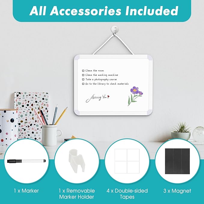 WALGLASS Small Dry Erase Whiteboard, 11" x 14" Magnetic White Board for Wall, Fridge, Locker, Portable Mini White Board for Kids, Students, Hang or Stick Whiteboard for Home, School, Office, Kitchen