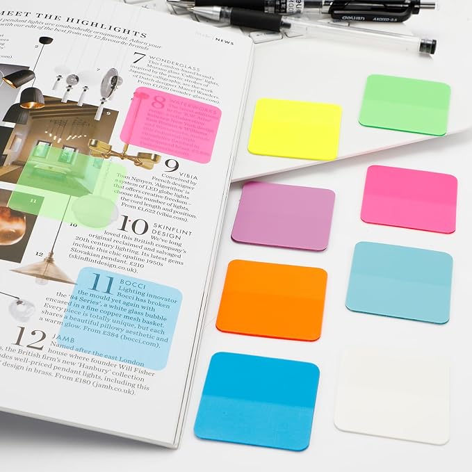 320 Sheets Clear Transparent Sticky Notes, Colorful Waterproof Notepad, Translucent Adhesive Memo Pads for Annotating Books, School & Office Supplies