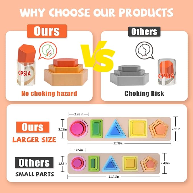 YHHYTOY Montessori Toys for 1+ Year Old, Wooden Baby Stacking Shape Color Sorting Toys for Toddlers 1-3, Preschool Learning Activities Toddler Games, 1 2 3 Year Old Girls Boys Birthday Gifts