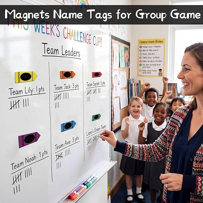 Crtiin 54 Pcs Crayon Desk Name Tags Rainbow Crayon Magnet Name Tags with Pens Back to School Magnetic Nameplate Dry Erase for Student Locker Bulletin Board Teacher Supplies(3.2 Inch *1.2 Inch)