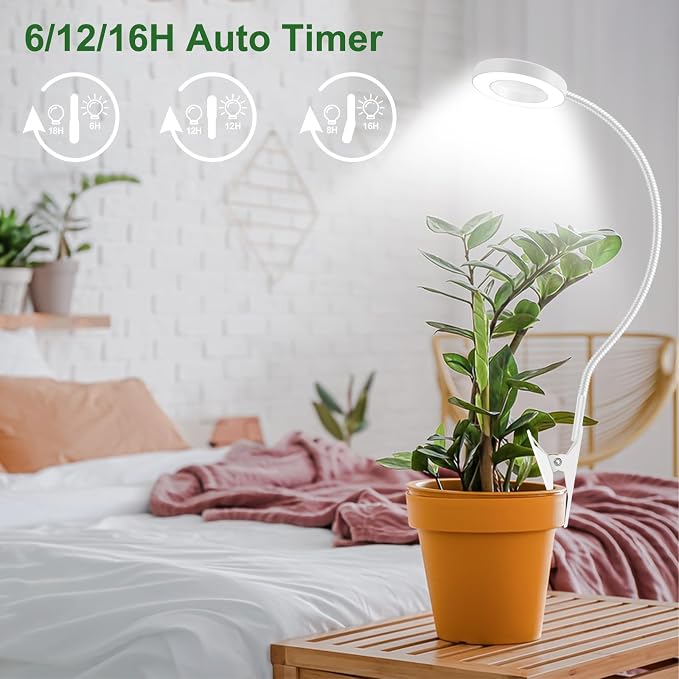 2 in 1 Grow Lights for Indoor Plants, 3 Colors Plant Lights | 48 LEDs Full Spectrum Plant Grow Lights Indoor with 360° Gooseneck, 6/12/16H Timer, 5 Brightness, White 2 Pack