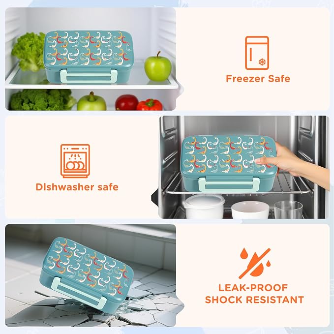 MAISON HUIS Bento Box for Kids with 8oz Soup Thermo, Insulated Lunch Bag & 17oz Water Bottle, 2-Compartment Bento Box with Built-In Ice Pack, Leak-Proof & BPA-Free