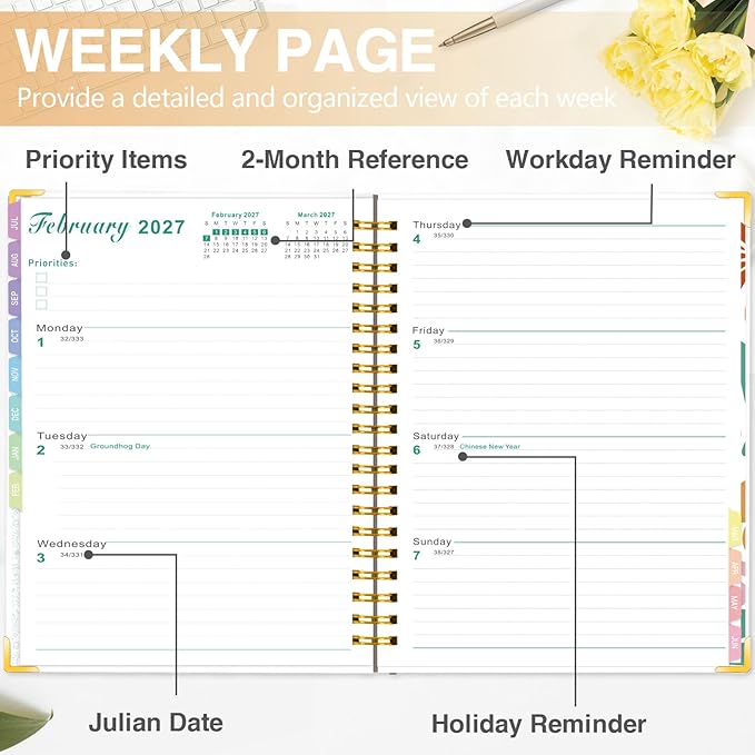 GuassLee Academic Planner 2026-2027 Daily Weekly and Monthly - Large A4 Planner from July 2026-June 2027, 8.8"x11.4" Aesthetic Teacher Student Agenda Book with Back Pocket, Stickers, Coated Tabs, A4