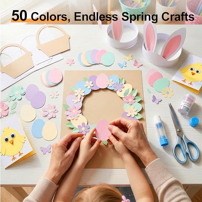 400-Sheets Colored Cardstock for Crafts: 50 Assorted Colors, 8.5" x 11", 65lb/180gsm, Colored Paper for Kids School Supplies, DIY Crafts, Card Making, for cri·cut Cutting