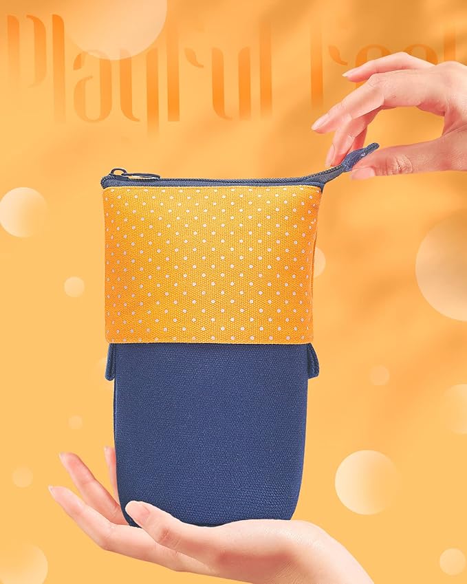 Sooez Standing Pencil Case, Cute Stand up Pencil Pouch, Telescopic Pen Pouch, Portable Pencil Holder, Cute Stand up Pencil Case, Spacious Pencil Pouch Bag for School Office Supplies, Orange