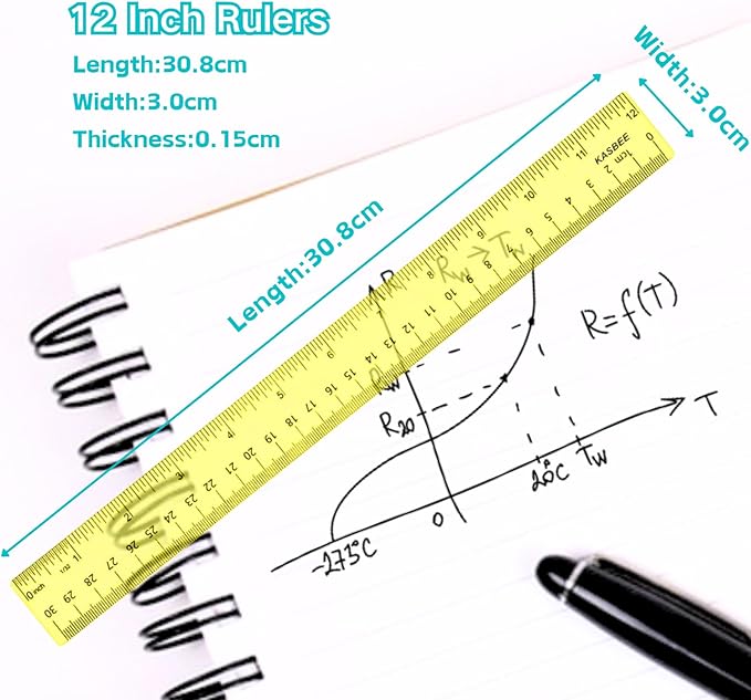 12 Inch Clear Ruler, Kids Ruler, School Ruler, Colored Plastic Rulers, in and cm, Pack of 7