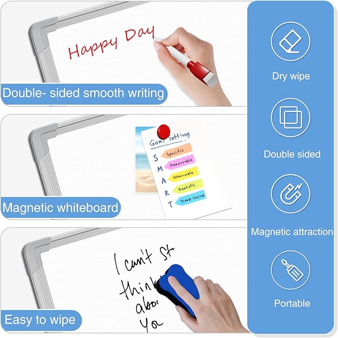 White Board Dry Erase, 12" x 16" Magnetic Whiteboard Double-Sided Dry Erase Board, 10 Markers, 4 Magnets, 1 Eraser, Portable Small Whiteboards for Adults School Office Home