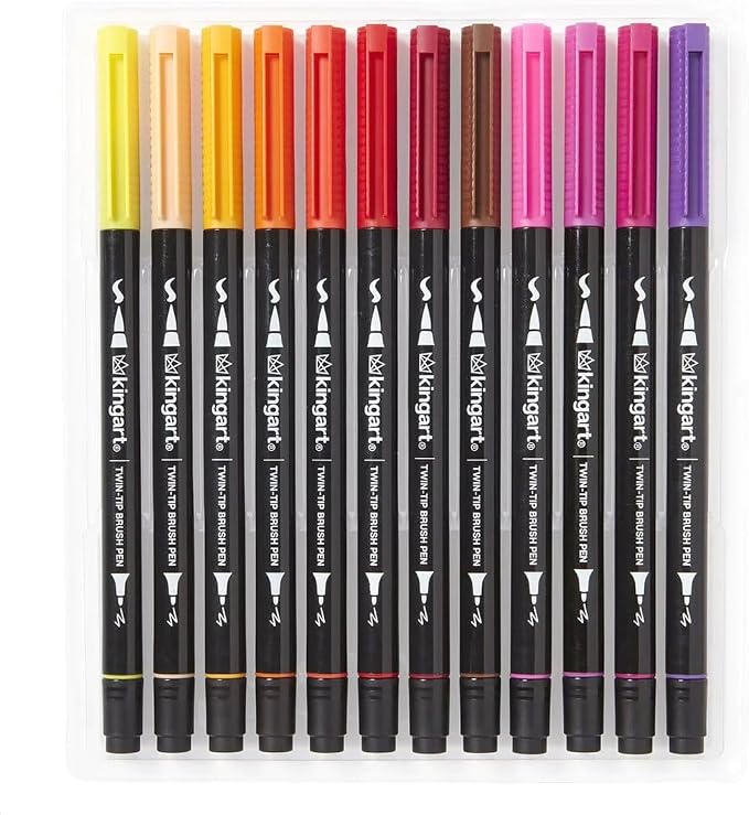 KINGART PRO 445-24 Dual Twin-Tip Brush Pens, Multicolor, 24-Colors