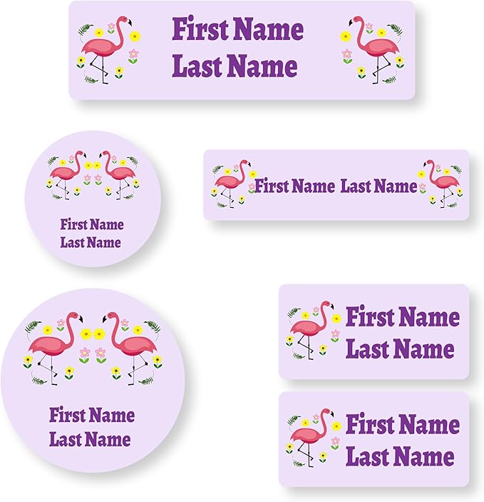 Personalized Kids Name Labels – Waterproof Custom Stickers for Daycare & School, Dishwasher & Laundry Safe (Crane Series - Purple)