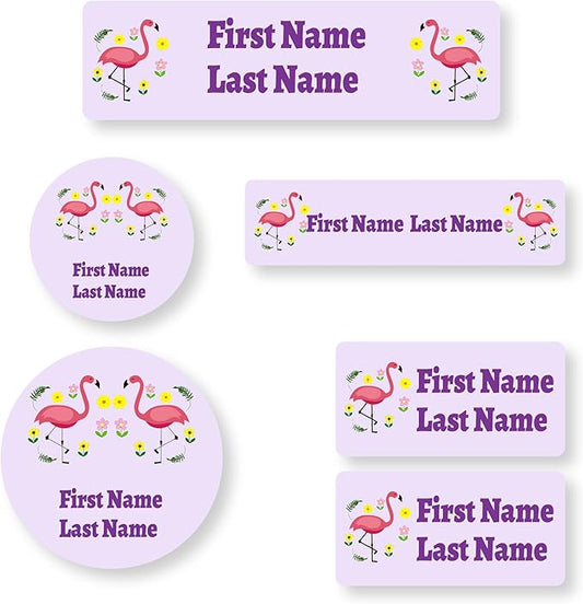 Personalized Kids Name Labels – Waterproof Custom Stickers for Daycare & School, Dishwasher & Laundry Safe (Crane Series - Purple)