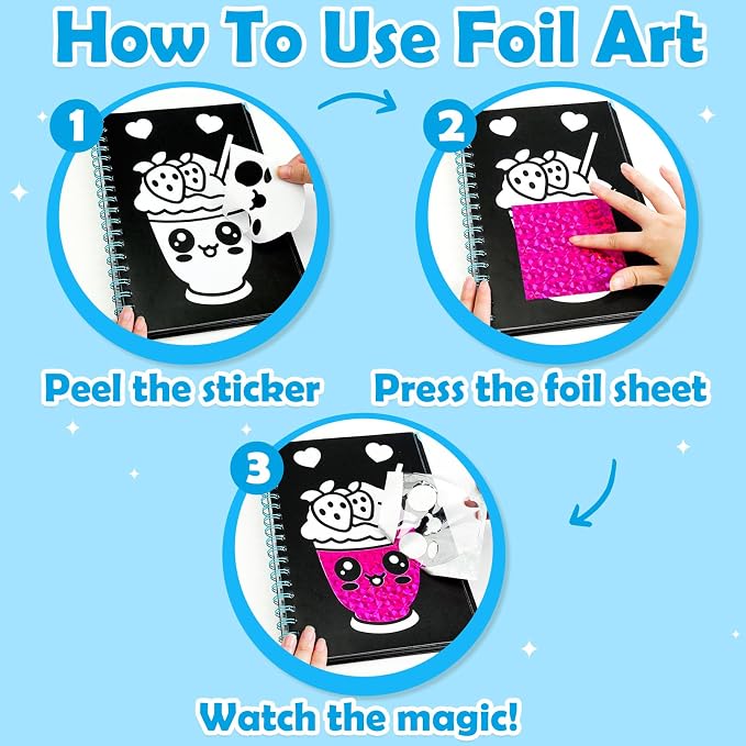 FUNNYB&G Foil Art Craft Kit for Kids 4-10 Years Old: Mess-Free & No-Glue, Create 16 Sparkly Happy Summer Pictures – Perfect Travel Toy & Birthday Gift for Kids(Summer