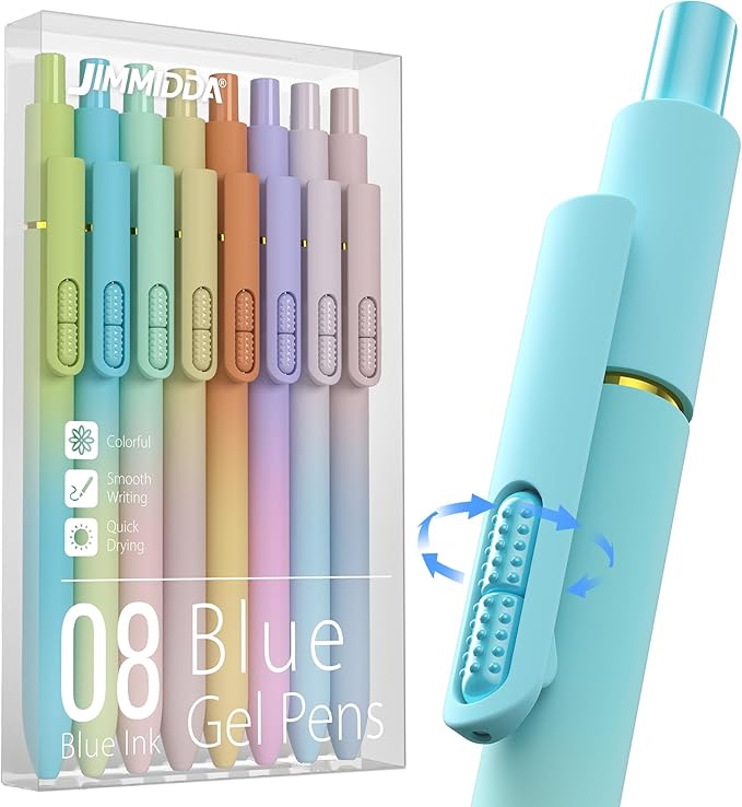 8Pcs Blue Gel Pens - 0.7mm Medium Point Blue Ink Pens | Smooth Writing - Quick Drying Retractable Pen for Men Women (Gradient - 8Pcs)