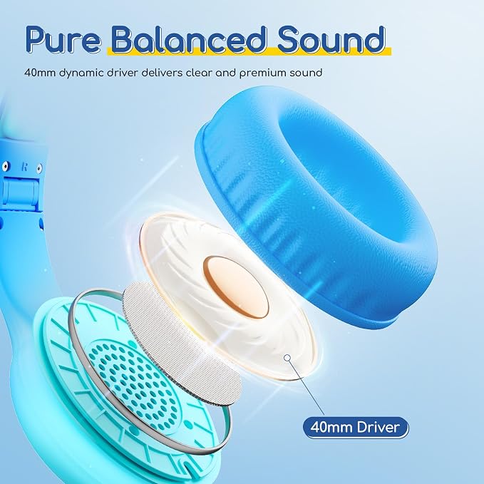 EarFun Kids Headphones Wired with Microphone, USB Type C Headphones for Kids, 85/94dB Volume Limit, Portable Wired Headphone with Shareport, Stereo Sound Foldable Headset for School/Tablet/PC, Cyan
