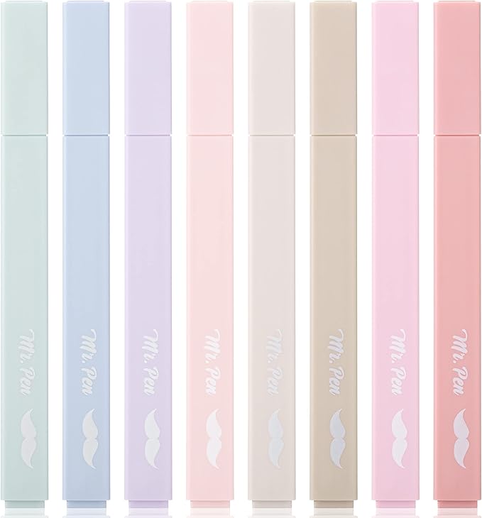 Mr. Pen- Aesthetic Highlighters No Bleed, 8 Pack, Muted Pastel Color, Chisel Tip, Cute Highlighters Assorted Colors for Journaling, Highlighting, Underlining, Fast Dry, Back to School Supplies