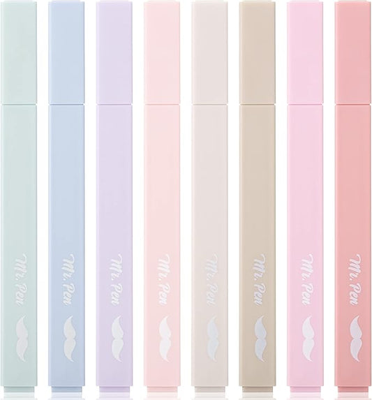 Mr. Pen- Aesthetic Highlighters No Bleed, 8 Pack, Muted Pastel Color, Chisel Tip, Cute Highlighters Assorted Colors for Journaling, Highlighting, Underlining, Fast Dry, Back to School Supplies