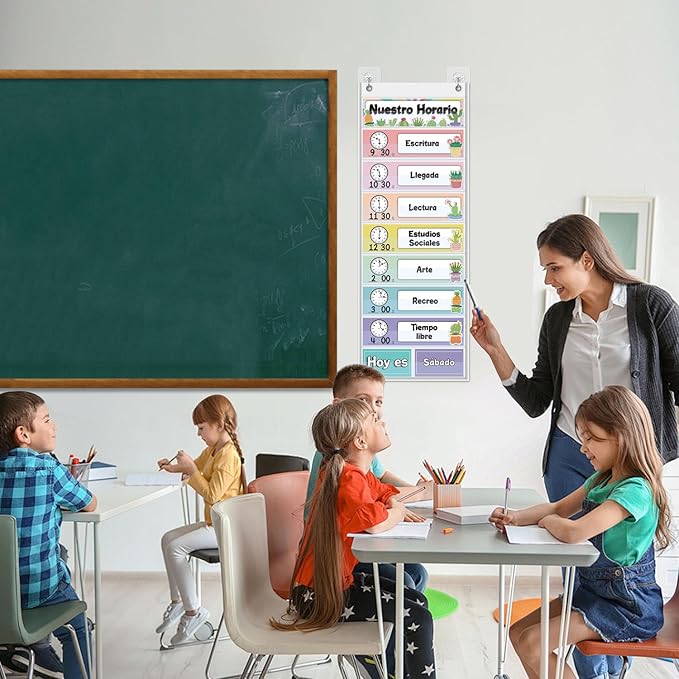 Spanish Daily Schedule Pocket Chart for Classroom- a Versatile and Engaging Tool to Help Students Stay Organized and on Track Throughout the Day (White)