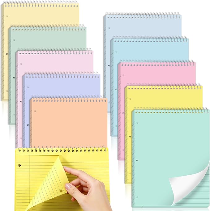10 Packs 8.5 x 11 inch Top Spiral Notebook with 3 Hole Punched Legal Pads 40 Sheets College Ruled Notepad Hard Cardboard Paper Wirebound Pads for Business School Office Home Supplies (Pastel)